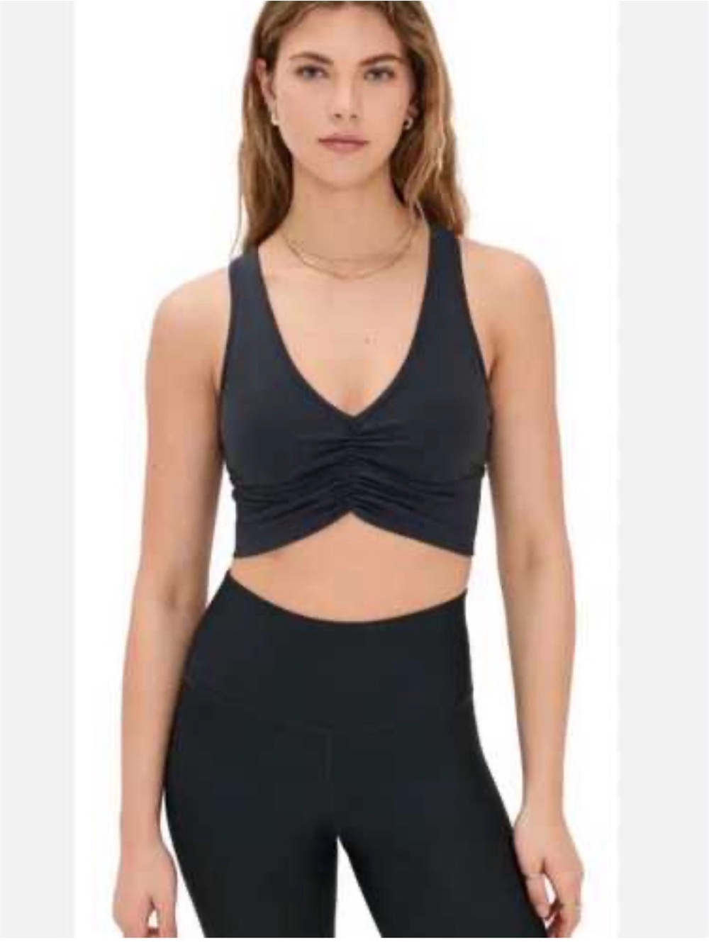 ALO Yoga Black Wild thing Ruched V-Neck Crop sports bra